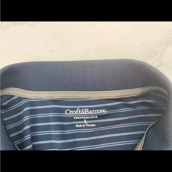 Croft & Barrow Polo Shirt Mens L Blue Striped Performance Short Sleeve M​​ - Picture 7 of 8